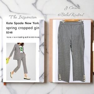 j Crew Pants Womens 8 Blue White Gingham Checker Nautical Button Ponte Stretch